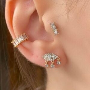 Stud Evil Eye with Drops Earrings 18k Gold Plated Luxury Jewelry